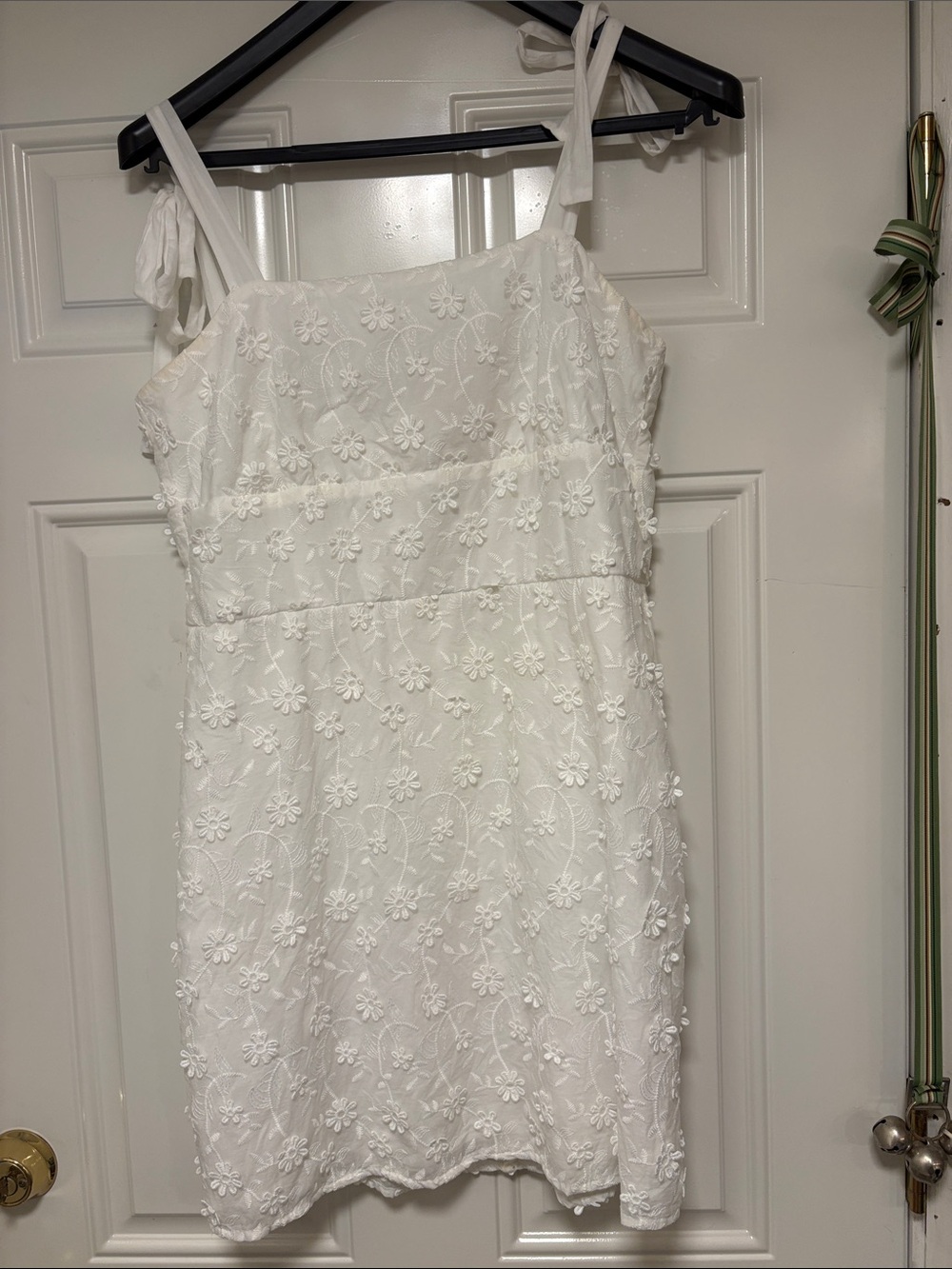 White Floral Eyelet Tie-Shoulder Sundress